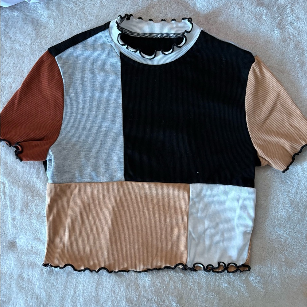 Colorblock Ruffle Trim Women's Top